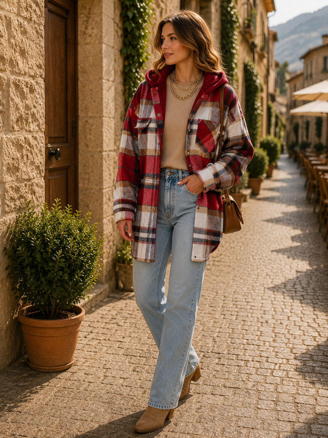 Sadie Women's Plaid Shacket – Oversized Fit, Button Front & Chest Pocket
