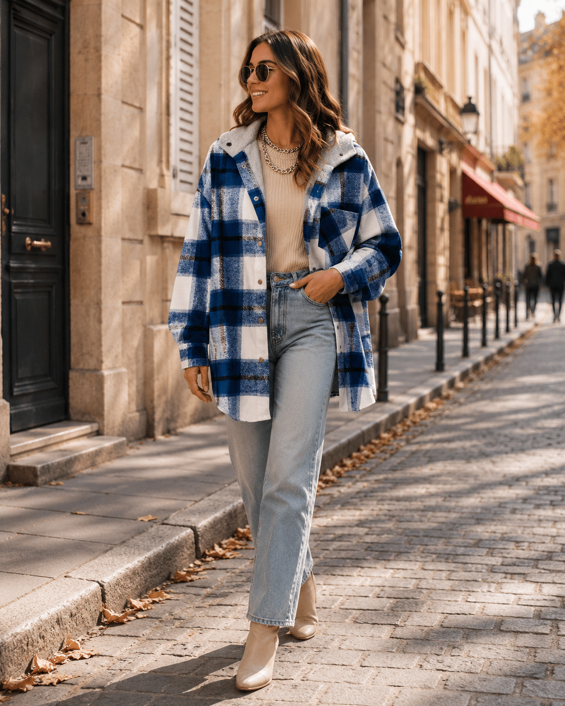 Natasha Women's Plaid Shacket – Oversized Fit, Button Front & Chest Pocket