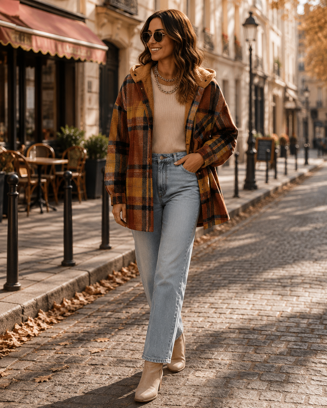 Natasha Women's Plaid Shacket – Oversized Fit, Button Front & Chest Pocket