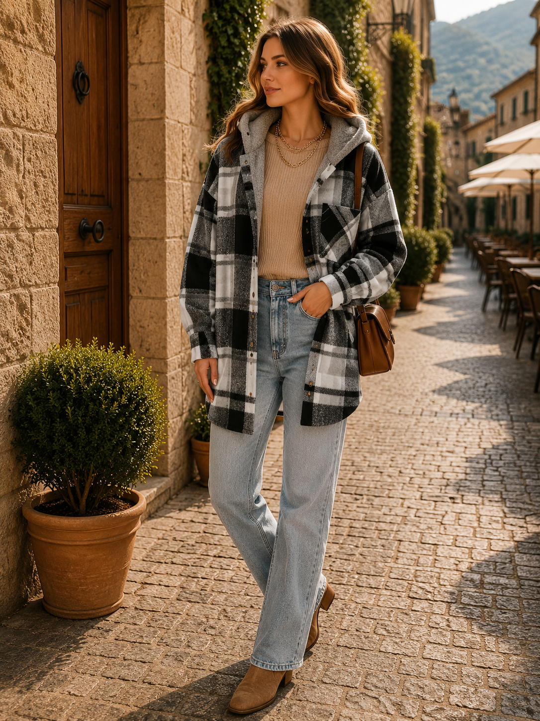 Sadie Women's Plaid Shacket – Oversized Fit, Button Front & Chest Pocket