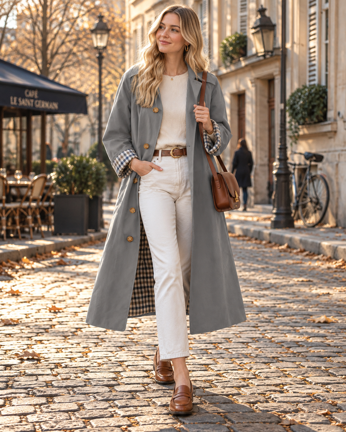 Victoria Women's Trench Coat – Button Front, Classic Collar & Plaid Lining