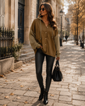 Melissa Women's Oversized Hooded Jacket – Button Front, Knit Sleeves & Chest Pocket