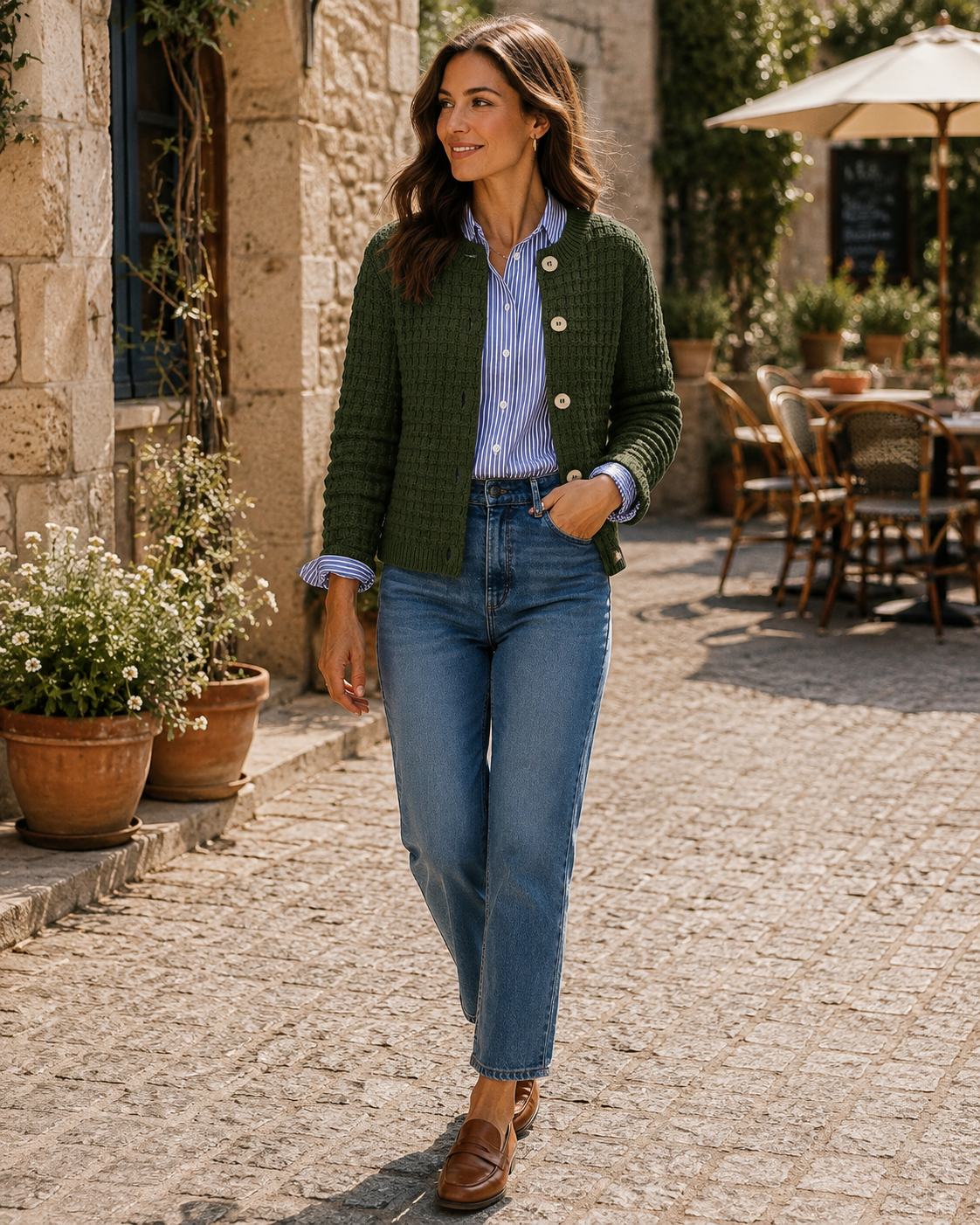 Celine Women's Cotton Cardigan – Button Front, Ribbed Knit & Relaxed Fit