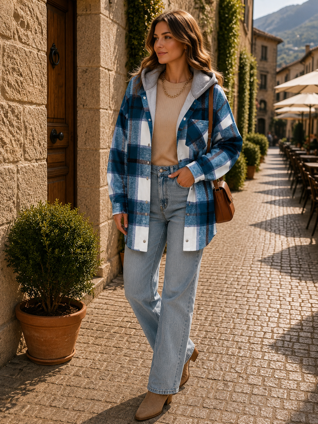 Sadie Women's Plaid Shacket – Oversized Fit, Button Front & Chest Pocket