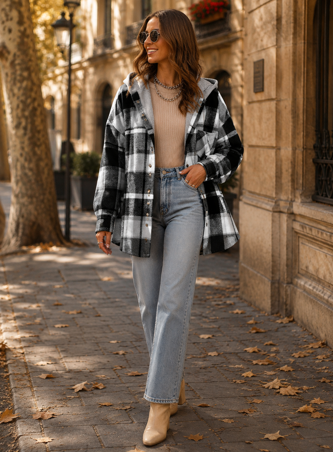 Natasha Women's Plaid Shacket – Oversized Fit, Button Front & Chest Pocket