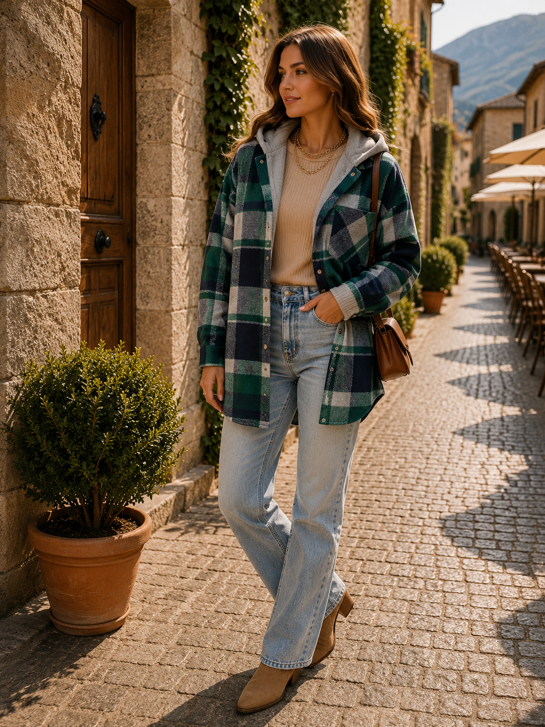 Sadie Women's Plaid Shacket – Oversized Fit, Button Front & Chest Pocket