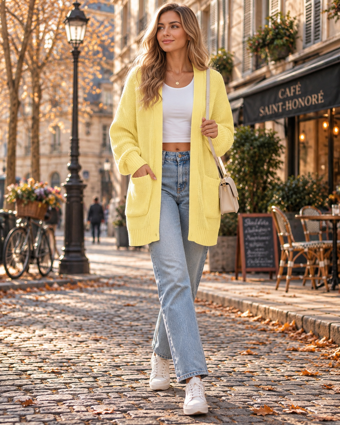 Jade Women's Oversized Knit Cardigan – Open Front, Drop Shoulders & Patch Pockets