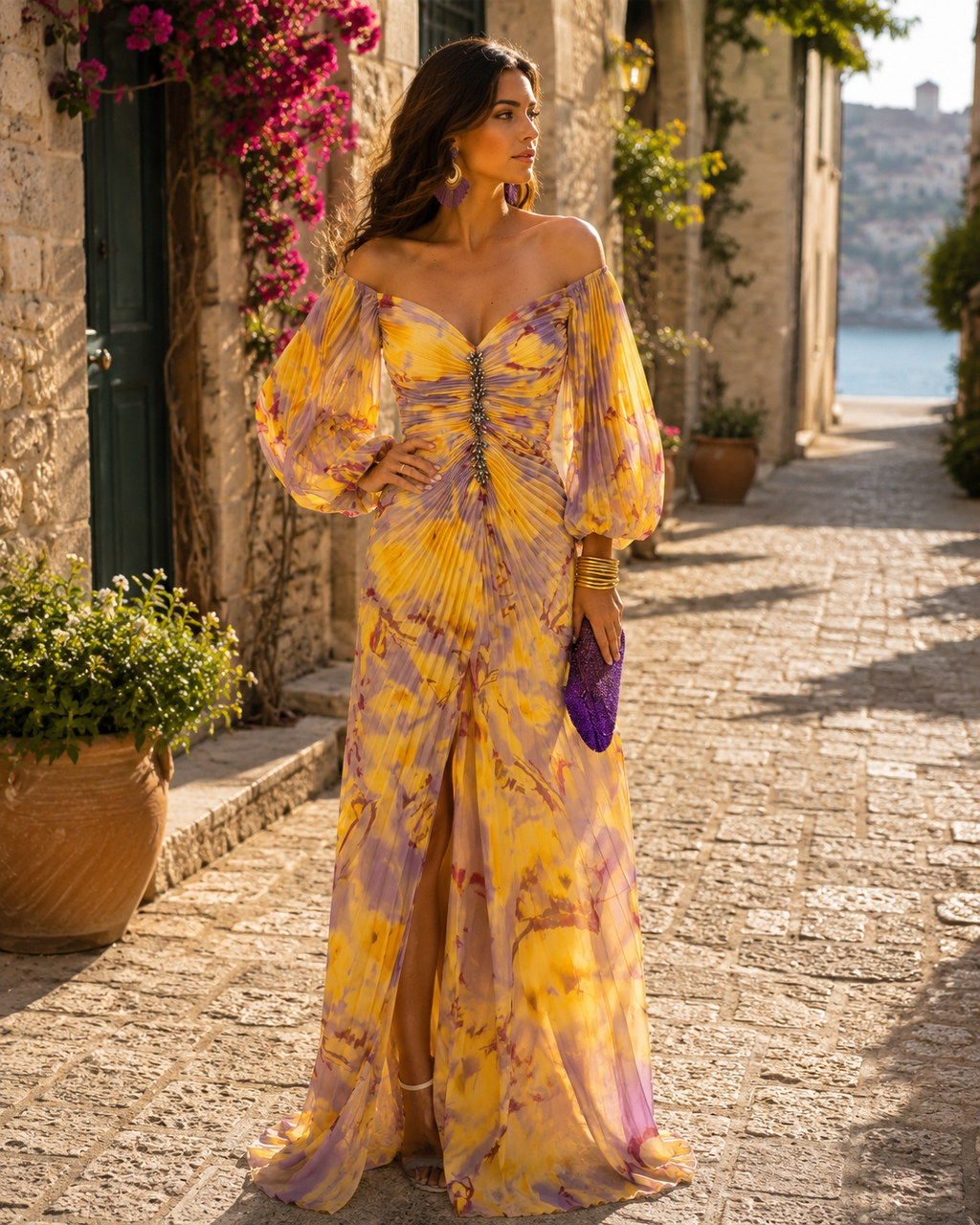 Camille Women's Floral Maxi Dress – Deep V-Neck, Side Slit & Flowy Fit