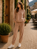 Mabel Women's Velour Lounge Set – Loose Top, Elastic Waist Trousers & Soft Finish