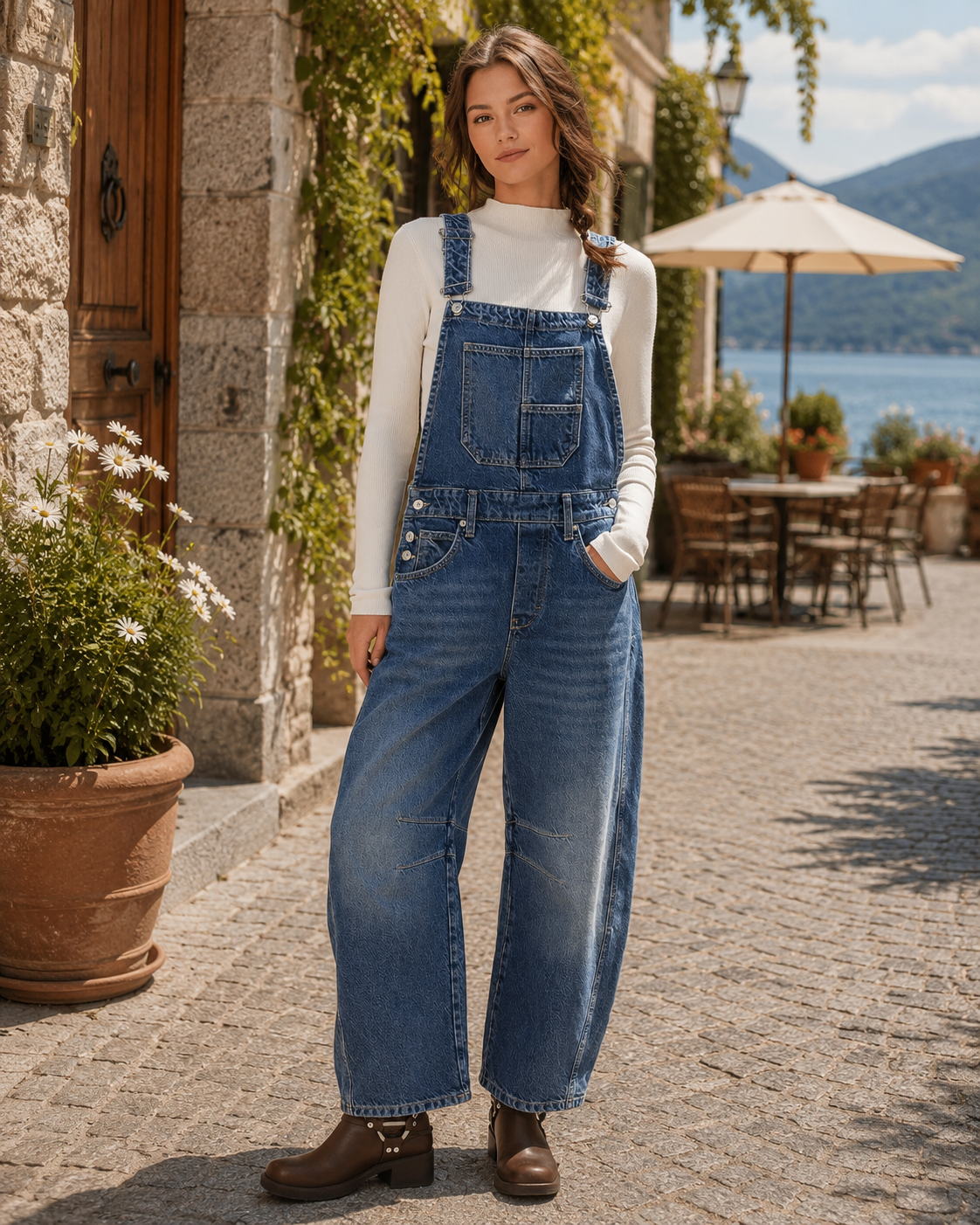 Harriet Women's Denim Overalls – Wide Leg, Adjustable Straps & Deep Pockets