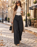 Jacqueline Women's High-Waisted Jeans – Straight Wide Leg, Stretch Denim & 5 Pockets