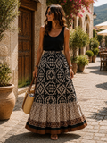 Florence Women's Maxi Skirt – Bohemian Print, Tiered Hem & Elastic Waist
