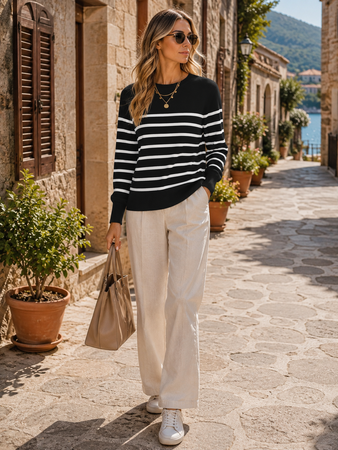 Emily Women's Crewneck Sweater – Soft Stretch Knit, Long Sleeves & Relaxed Fit