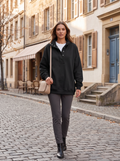 Monica Women's Oversized Henley Sweatshirt – Snap Collar, Fleece Lined & Drop Shoulders