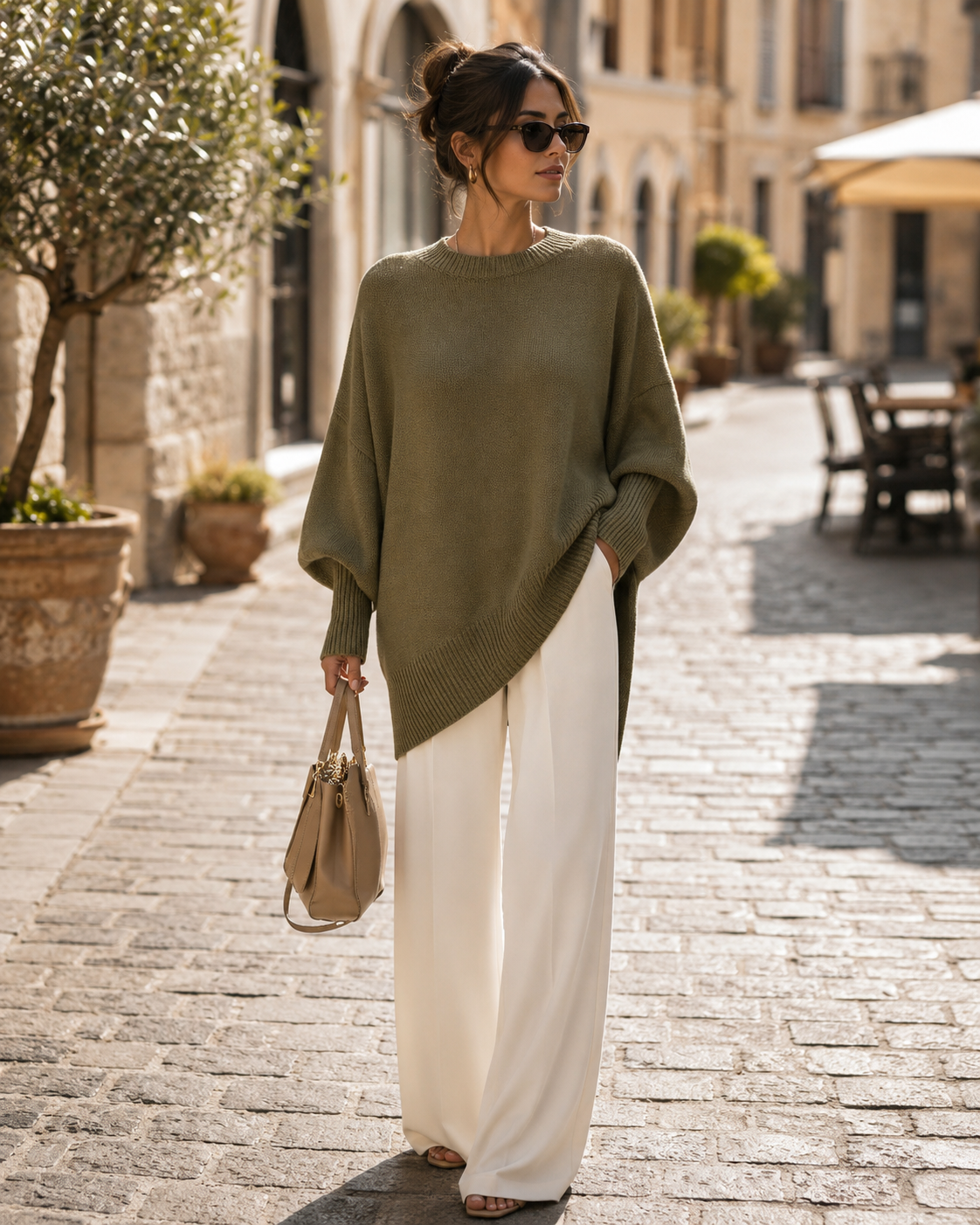Jane Women's Oversized Top – Round Neck, Wide Sleeves & Ribbed Trims