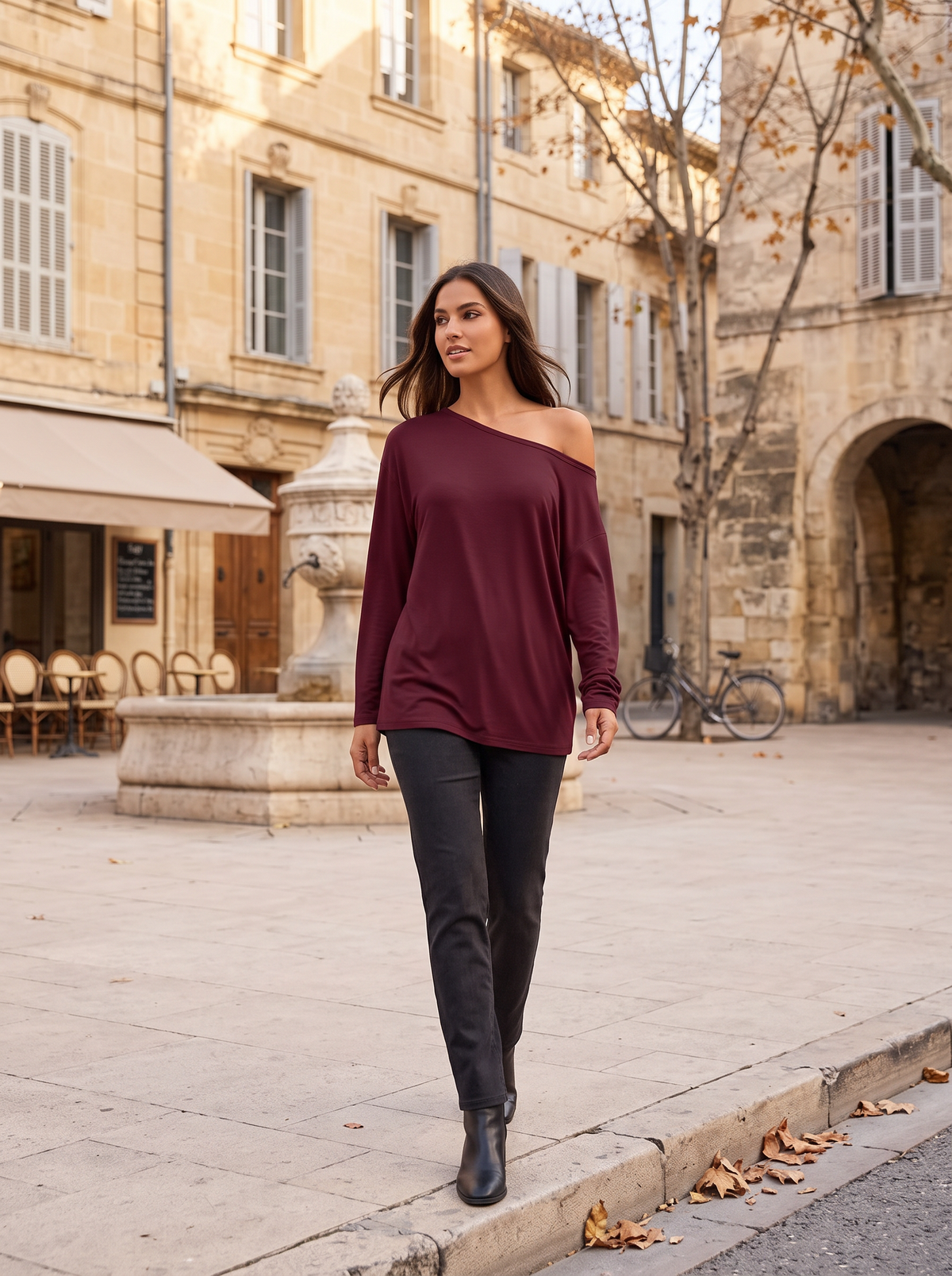 Sienna Women's Asymmetric Neck Top – One-Shoulder Style, Stretch Fabric & Oversized Fit
