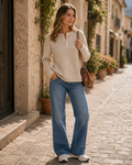 Marnie Women's Henley Knit Sweater – Roll Neck, Drop Shoulders & Relaxed Fit