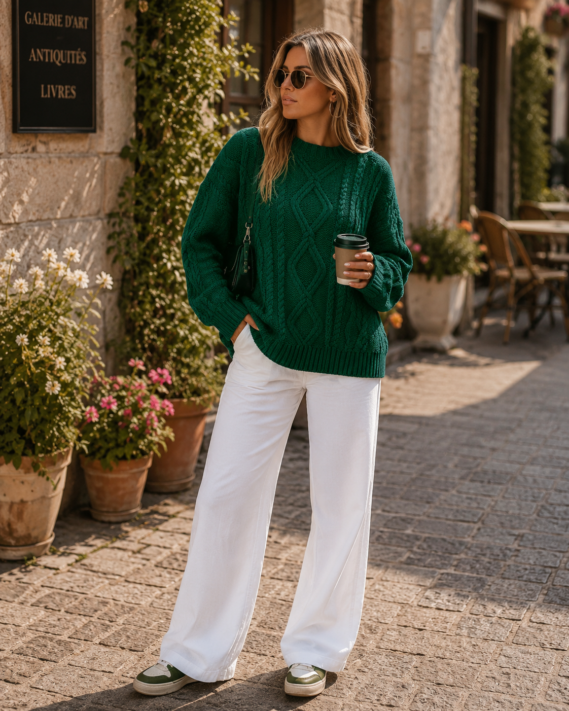 Charlotte Women's Cable Knit Sweater – Oversized Fit, Cotton Blend & Crew Neck