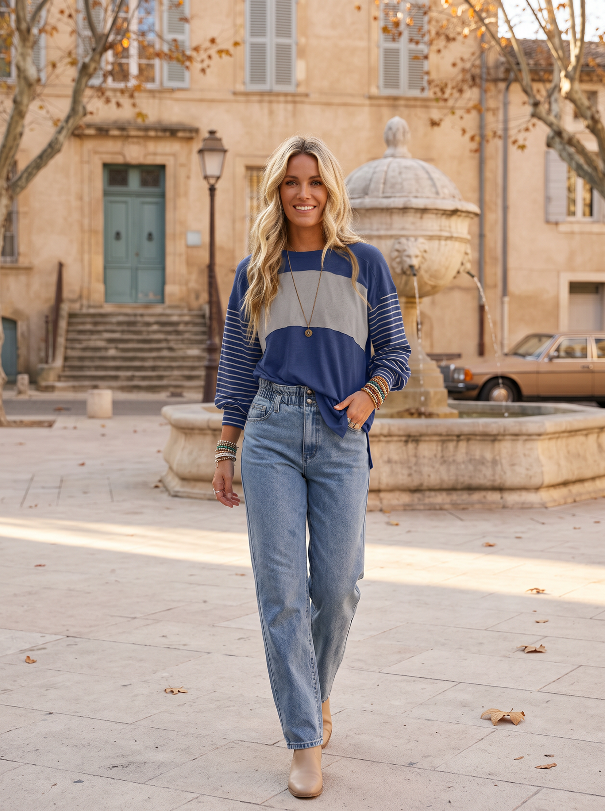 Hailey Women's Colour Block Tunic Top – Crew Neck, Long Sleeves & Relaxed Fit