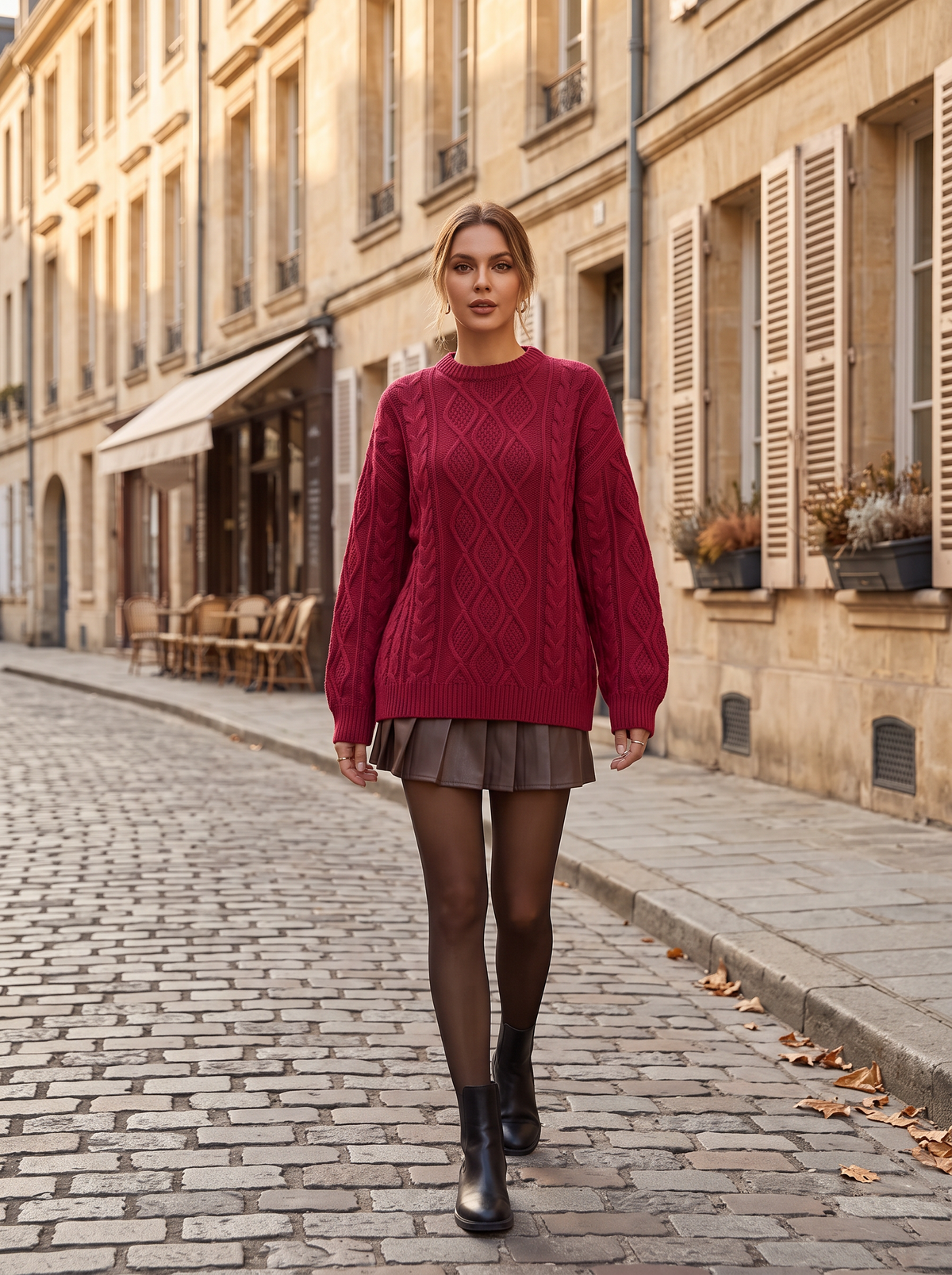 Christina Women's Cable Knit Sweater – Oversized Fit, Diamond Pattern & Cotton Blend