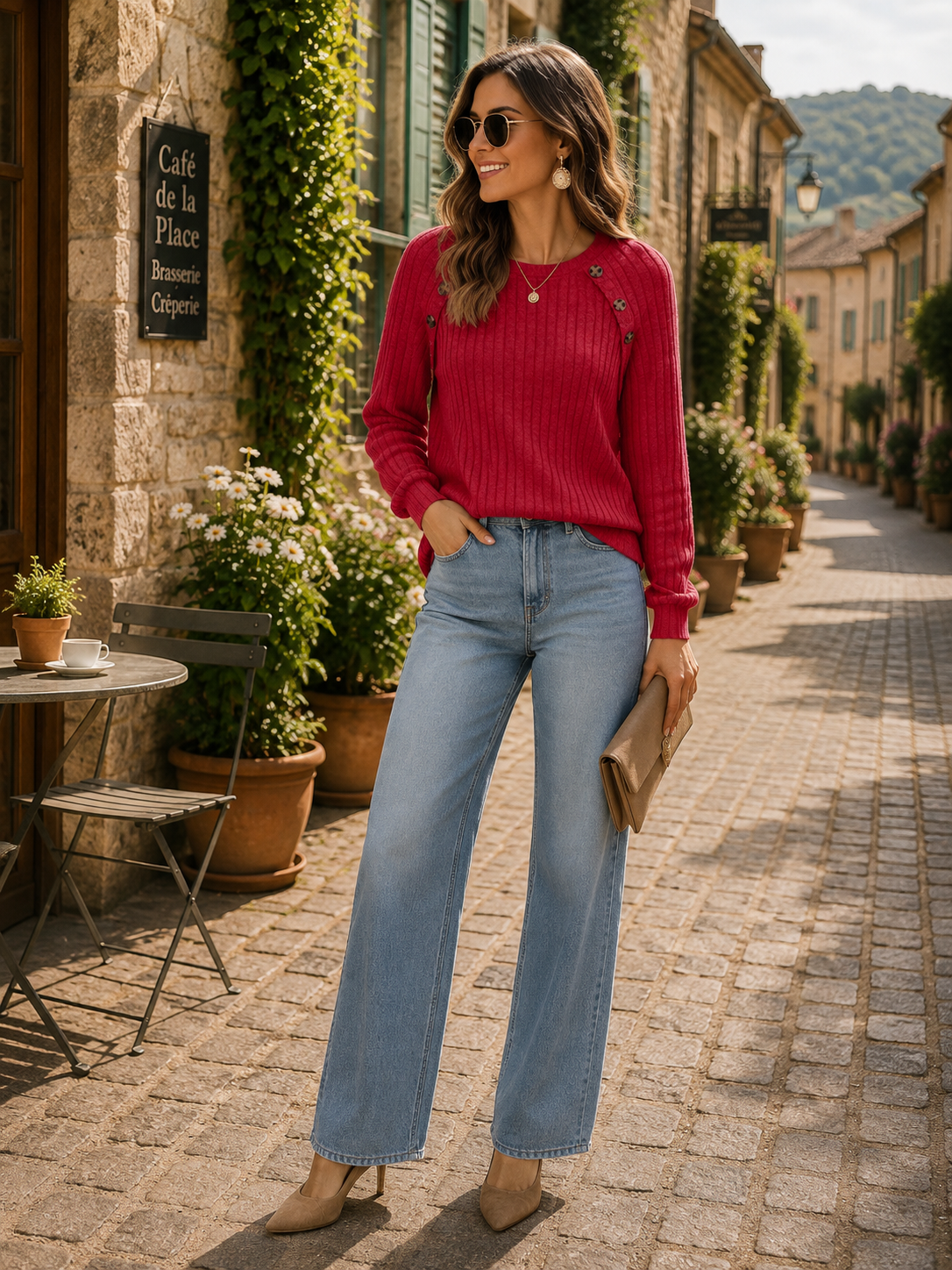 Elise Women's Long Sleeve Top – Crew Neck, Relaxed Fit & Soft Stretch Fabric