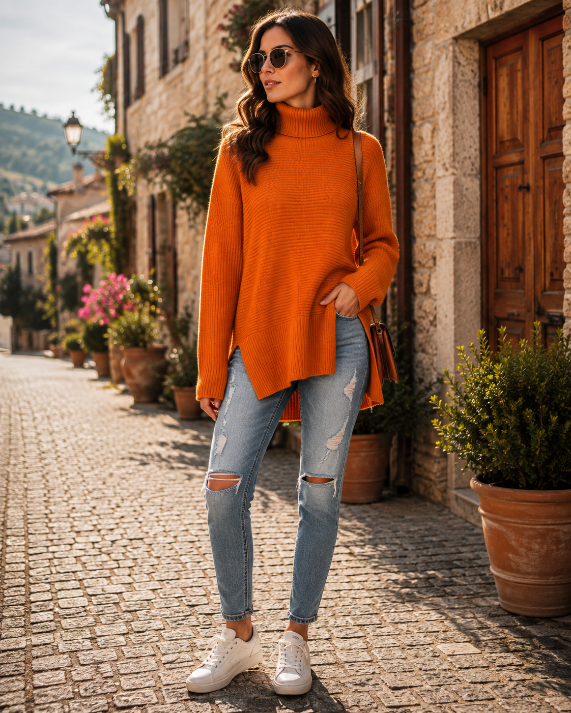 Diana Women's Turtleneck Sweater – High-Low Hem, Side Slits & Relaxed Fit