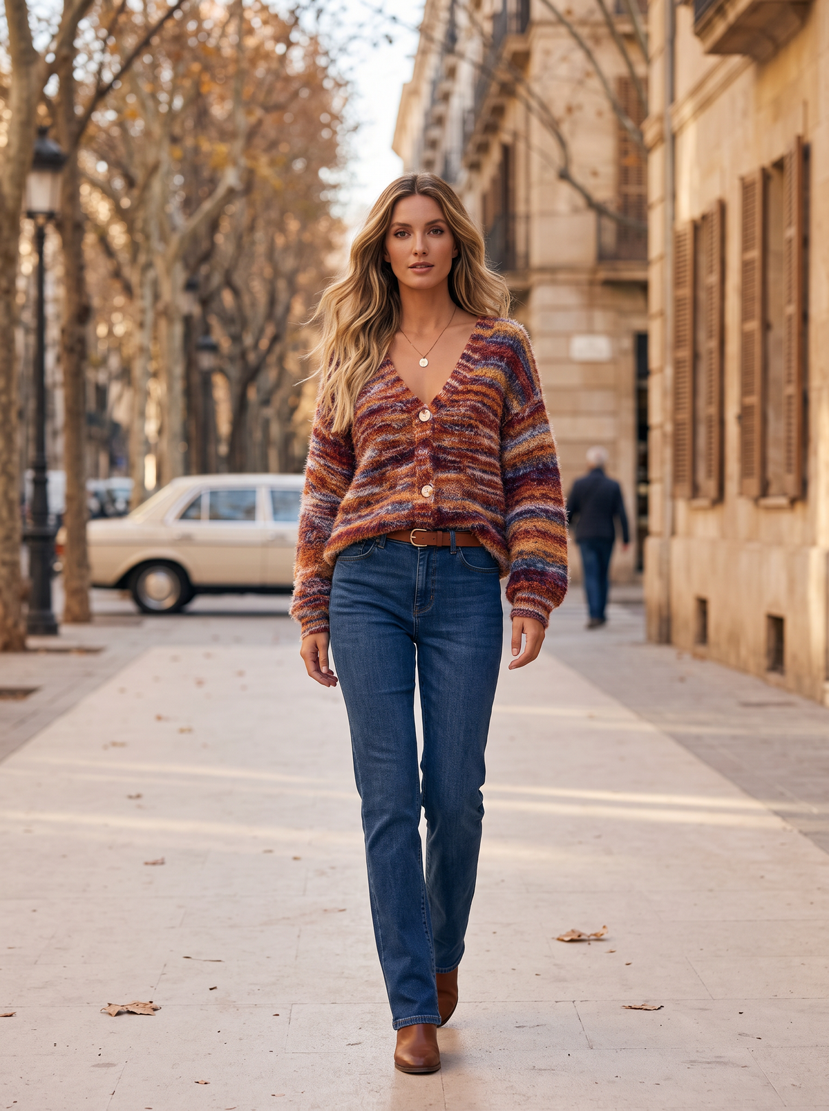 Whitney Women's Rainbow Striped Cardigan – V-Neck, Button Front & Loose Fit