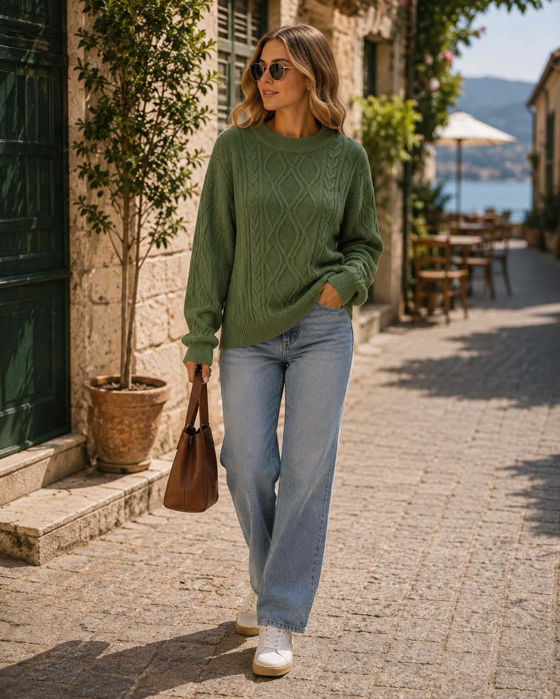 Gemma Women's Knit Sweater – Crew Neck, Ribbed Trims & Oversized Vintage Fit