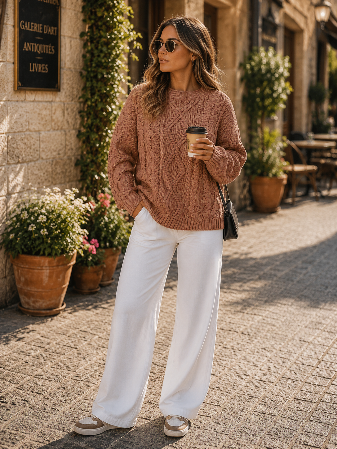 Charlotte Women's Cable Knit Sweater – Oversized Fit, Cotton Blend & Crew Neck