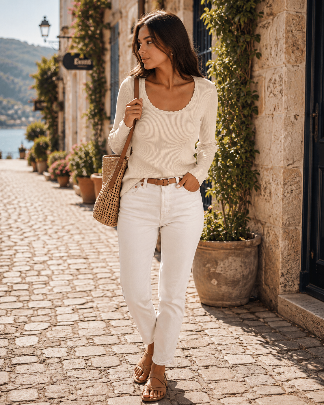 Lydia Women's Ribbed Sweater – Scoop Neck, Scalloped Trim & Fitted Silhouette