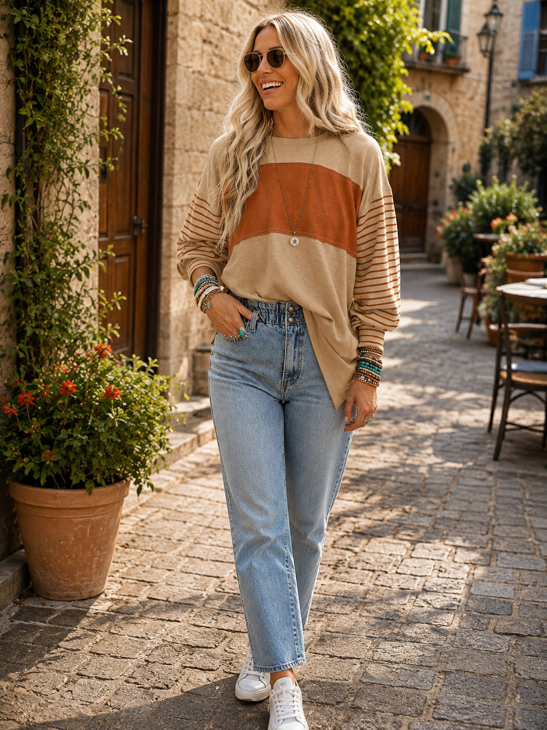 Hailey Women's Colour Block Tunic Top – Long Sleeves, Round Neck & Relaxed Fit