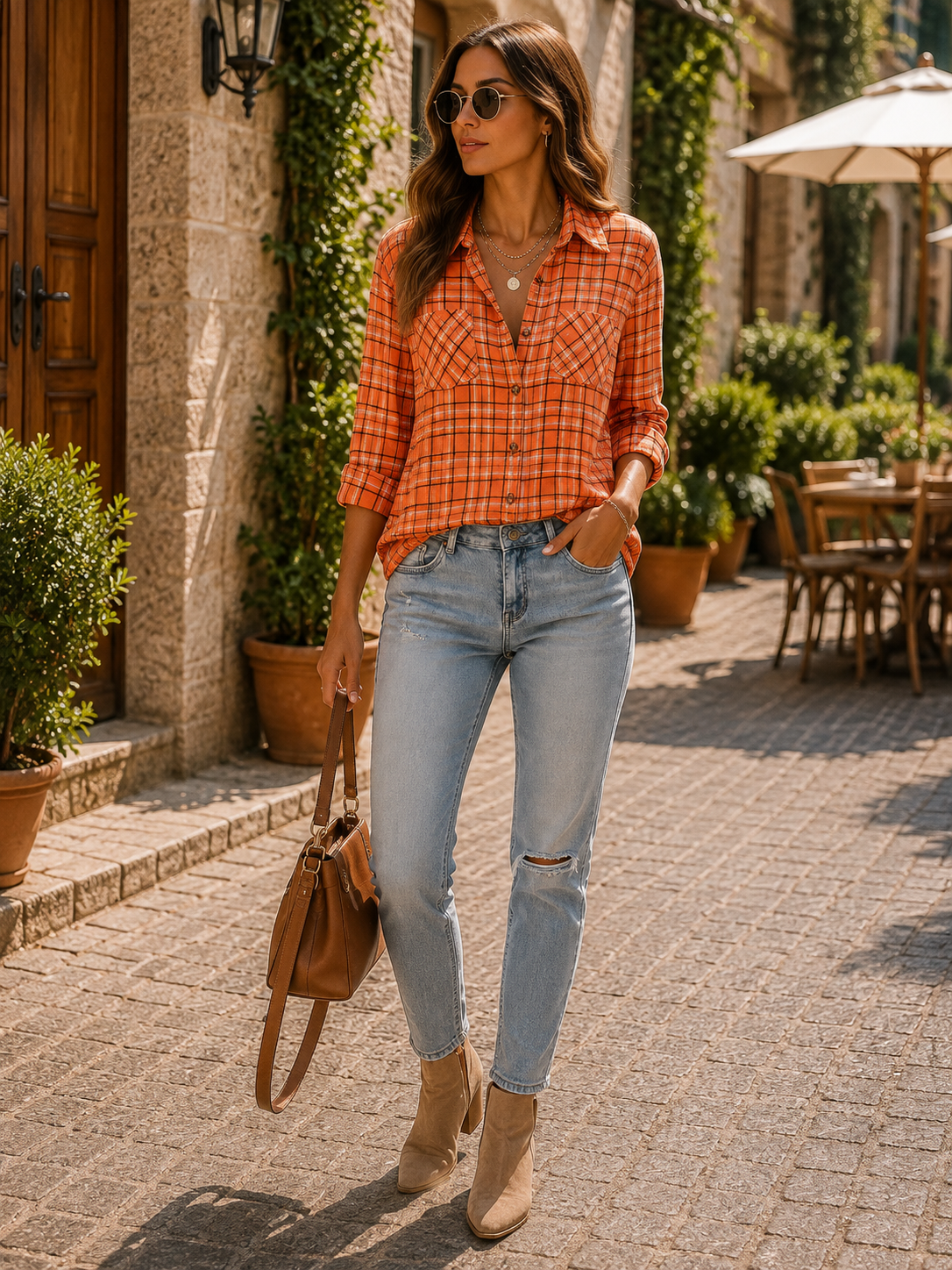 Brooke Women's Plaid Shirt – Oversized Fit, Wooden Buttons & Chest Pockets