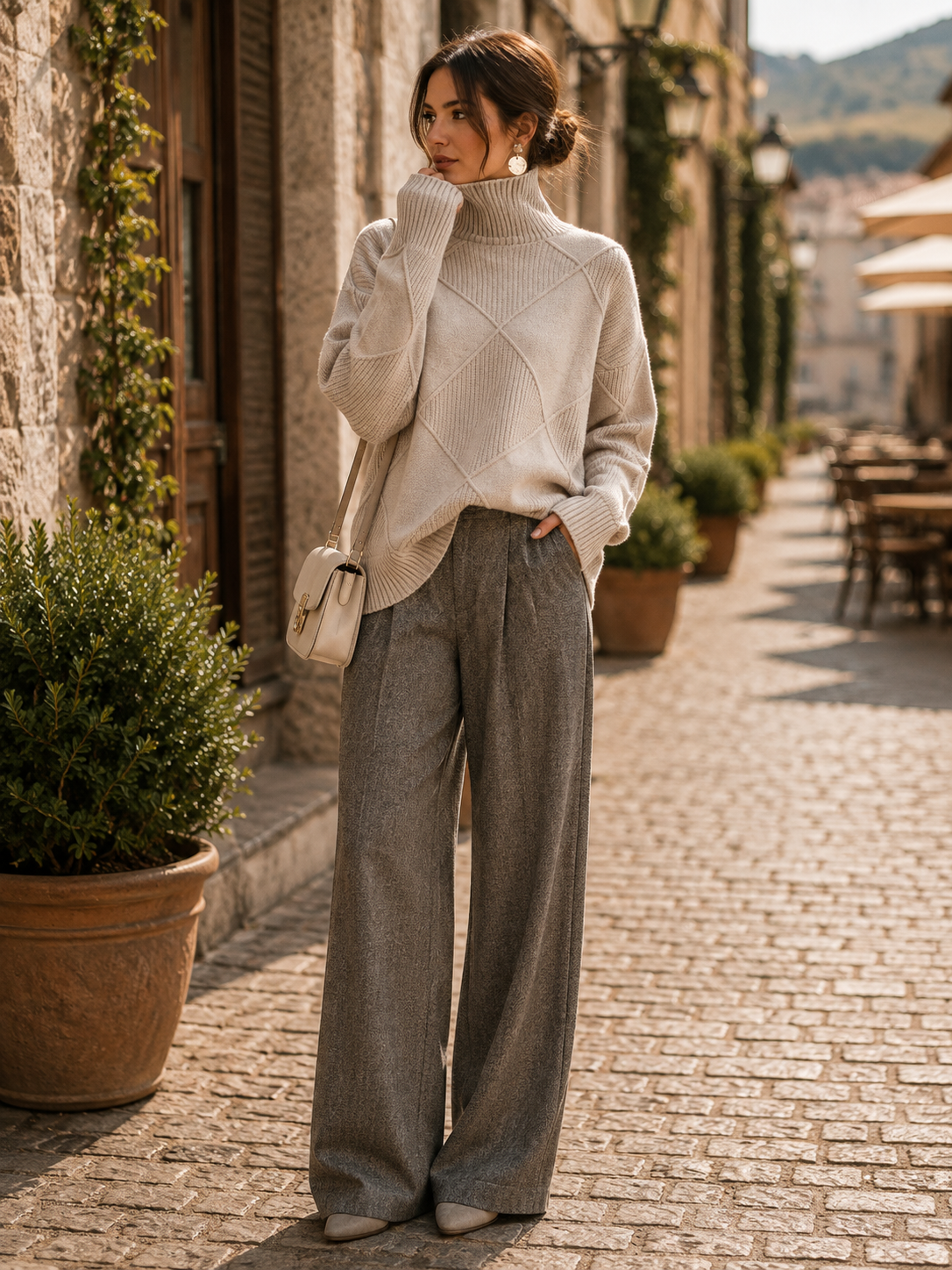 Beatrice Women's Oversized Turtleneck Sweater – Thick Knit, Wool Blend & Loose Fit