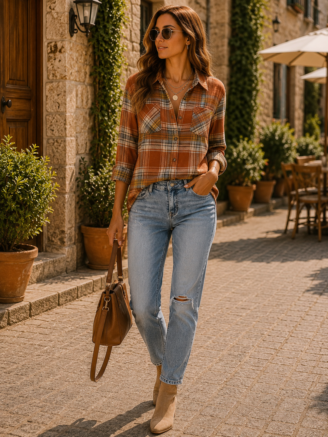 Brooke Women's Plaid Shirt – Oversized Fit, Wooden Buttons & Chest Pockets
