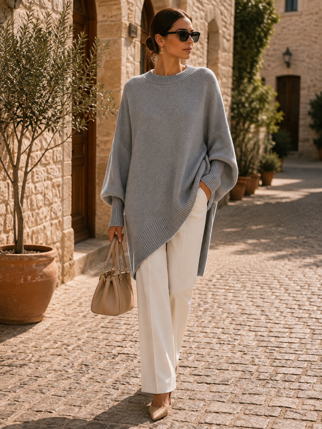 Naomi Women's Batwing Knit Top – Irregular Hem, Relaxed Fit & Soft Knit