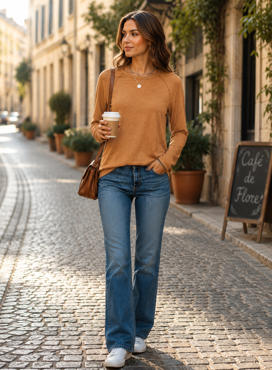 Sophie Women's Batwing Tunic Top – Long Sleeves, Round Neck & Curved Hem