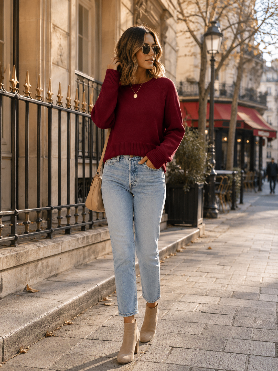 Michelle Women's Cropped Knit Sweater – Crew Neck, Long Sleeves & Ribbed Trims