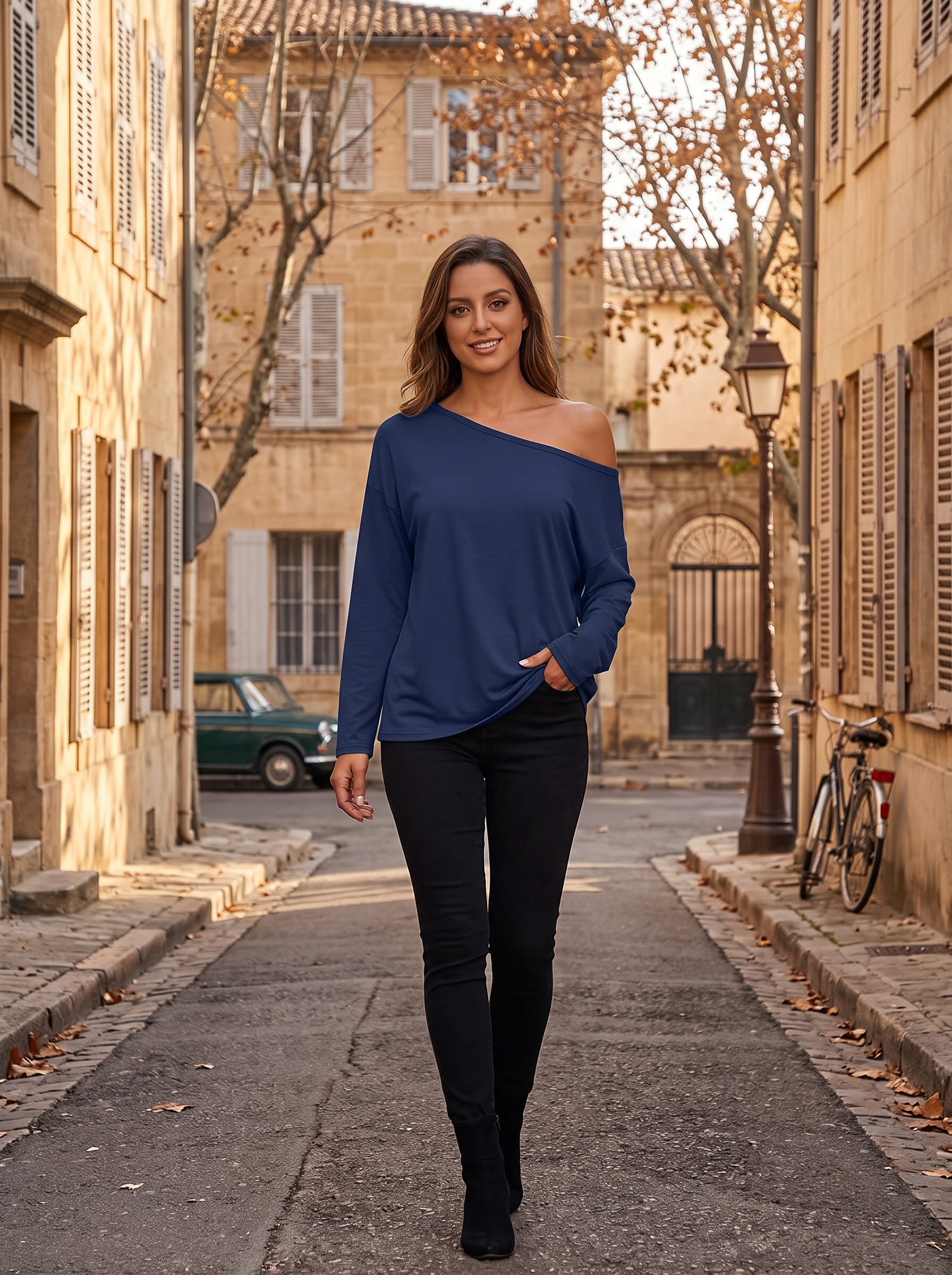 Sienna Women's Asymmetric Neck Top – One-Shoulder Style, Stretch Fabric & Oversized Fit