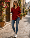 Layla Women's V-Neck Sweater – Batwing Fit, High-Low Hem & Stretch Fabric