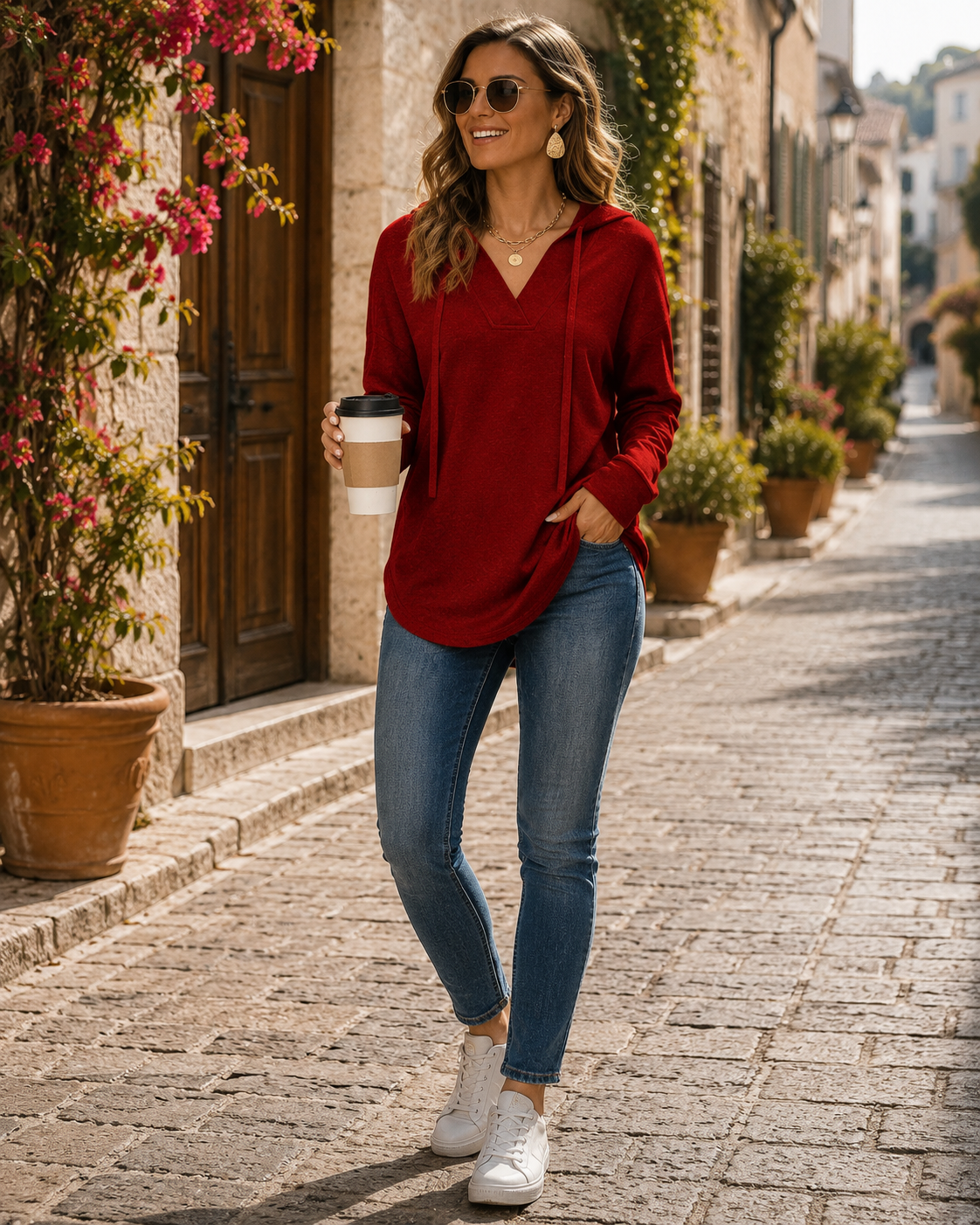 Layla Women's V-Neck Sweater – Batwing Fit, High-Low Hem & Stretch Fabric