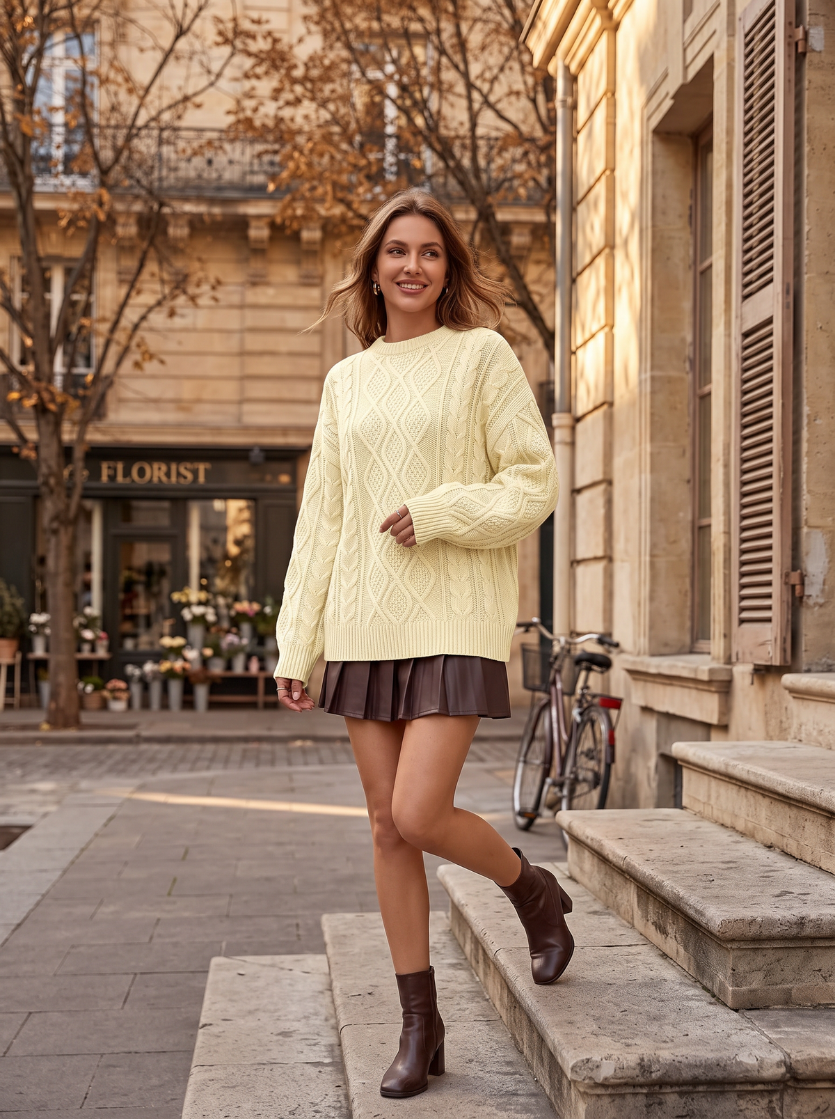 Christina Women's Cable Knit Sweater – Oversized Fit, Diamond Pattern & Cotton Blend