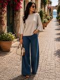 Georgia Women's Knitted Top – Half Sleeves, Round Neck & Relaxed Fit