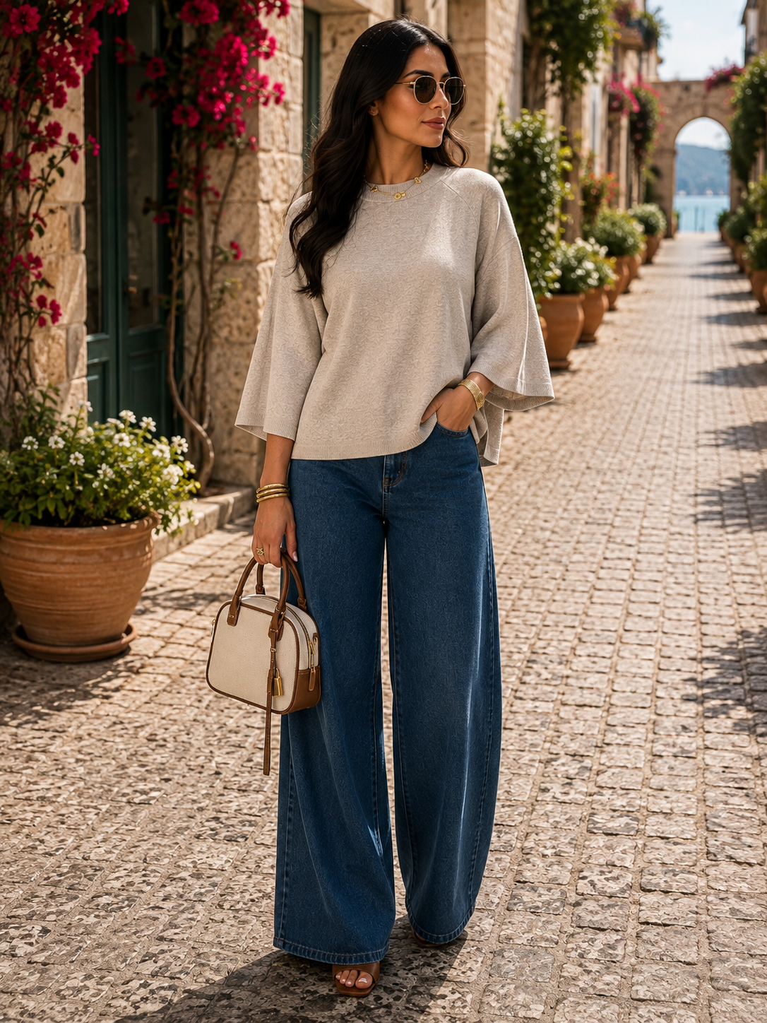 Georgia Women's Knitted Top – Half Sleeves, Round Neck & Relaxed Fit