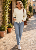 Ivy Women's Floral Knit Cardigan – 3D Flowers, Lantern Sleeves & Button Front