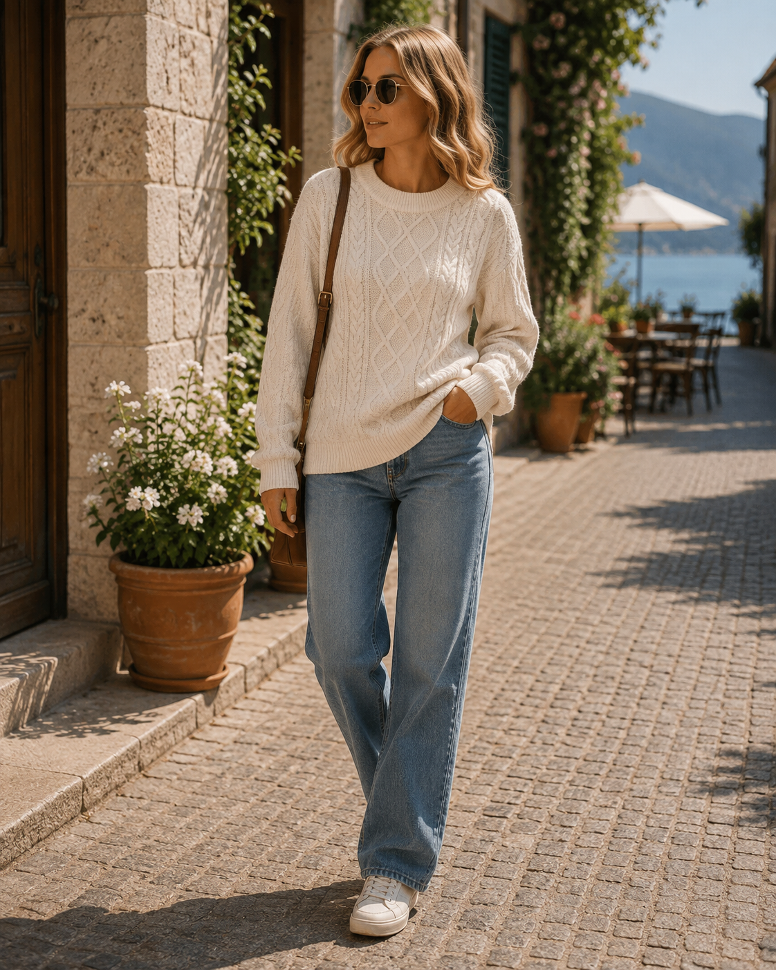 Gemma Women's Knit Sweater – Crew Neck, Ribbed Trims & Oversized Vintage Fit