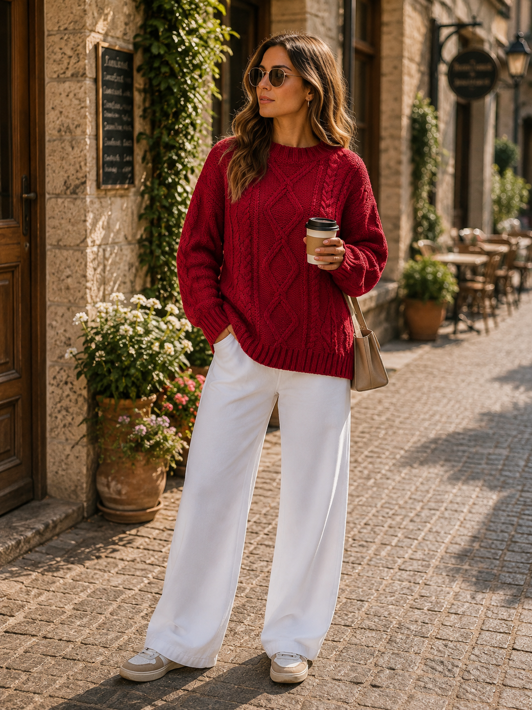 Charlotte Women's Cable Knit Sweater – Oversized Fit, Cotton Blend & Crew Neck