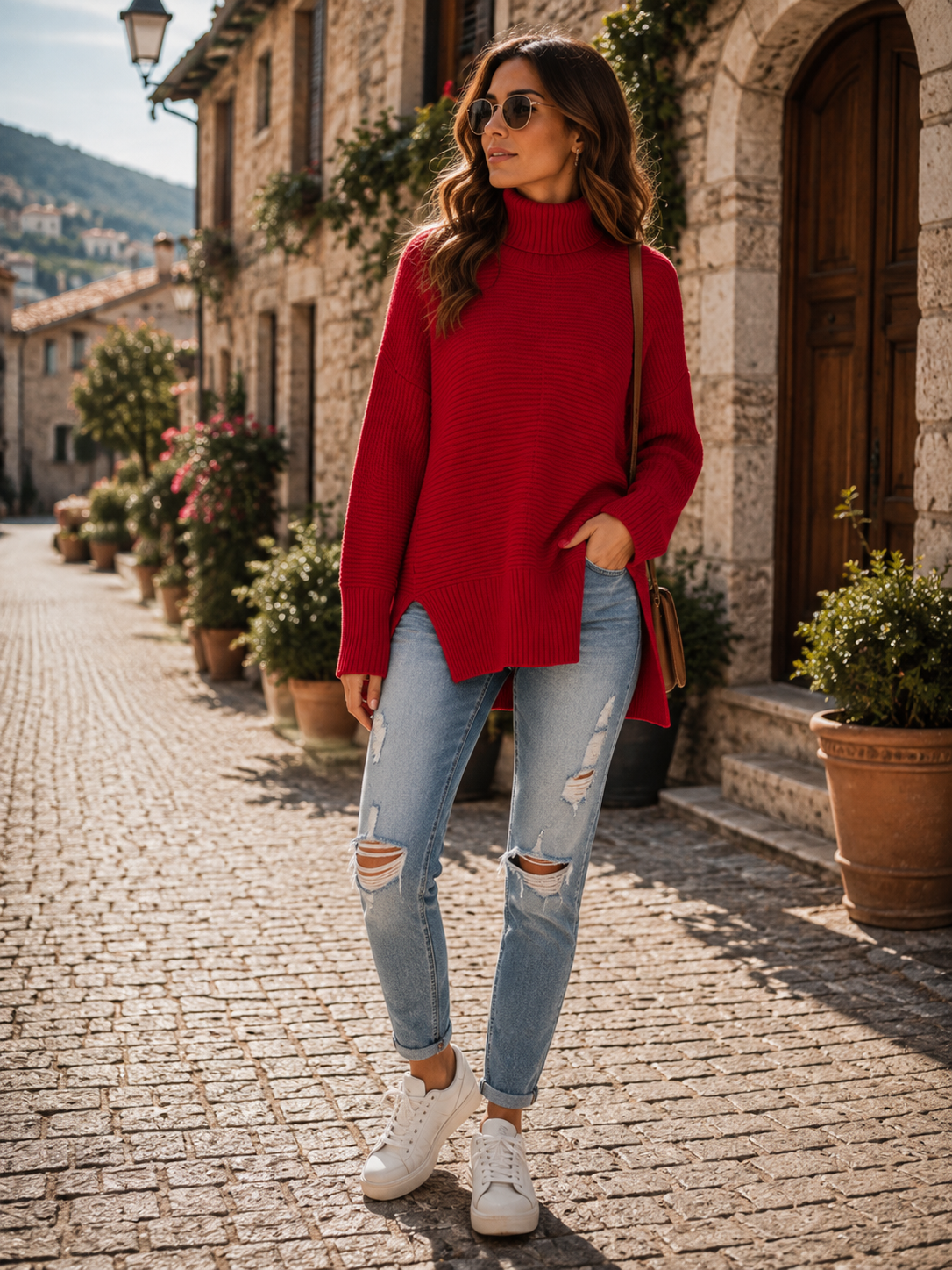 Diana Women's Turtleneck Sweater – High-Low Hem, Side Slits & Relaxed Fit
