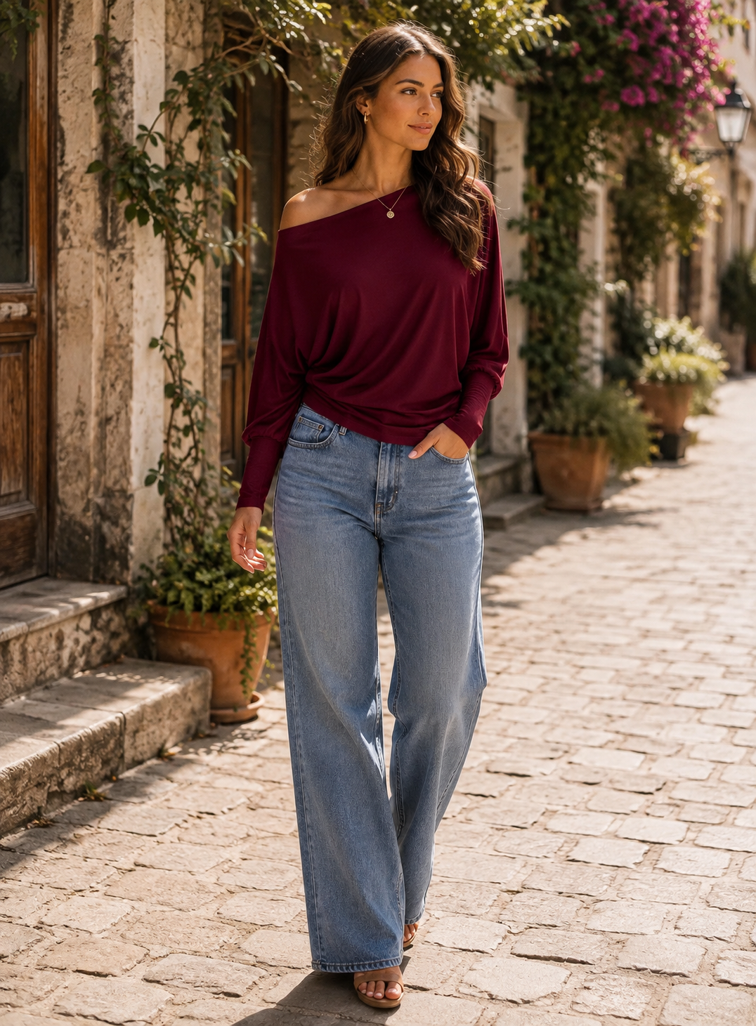 Scarlett Women's Off-Shoulder Sweater– Batwing Sleeves, Ribbed Knit & Relaxed Fit