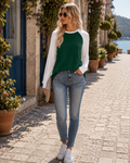 Alicia Women's Raglan Top – Contrast Sleeves, Crew Neck & Relaxed Fit