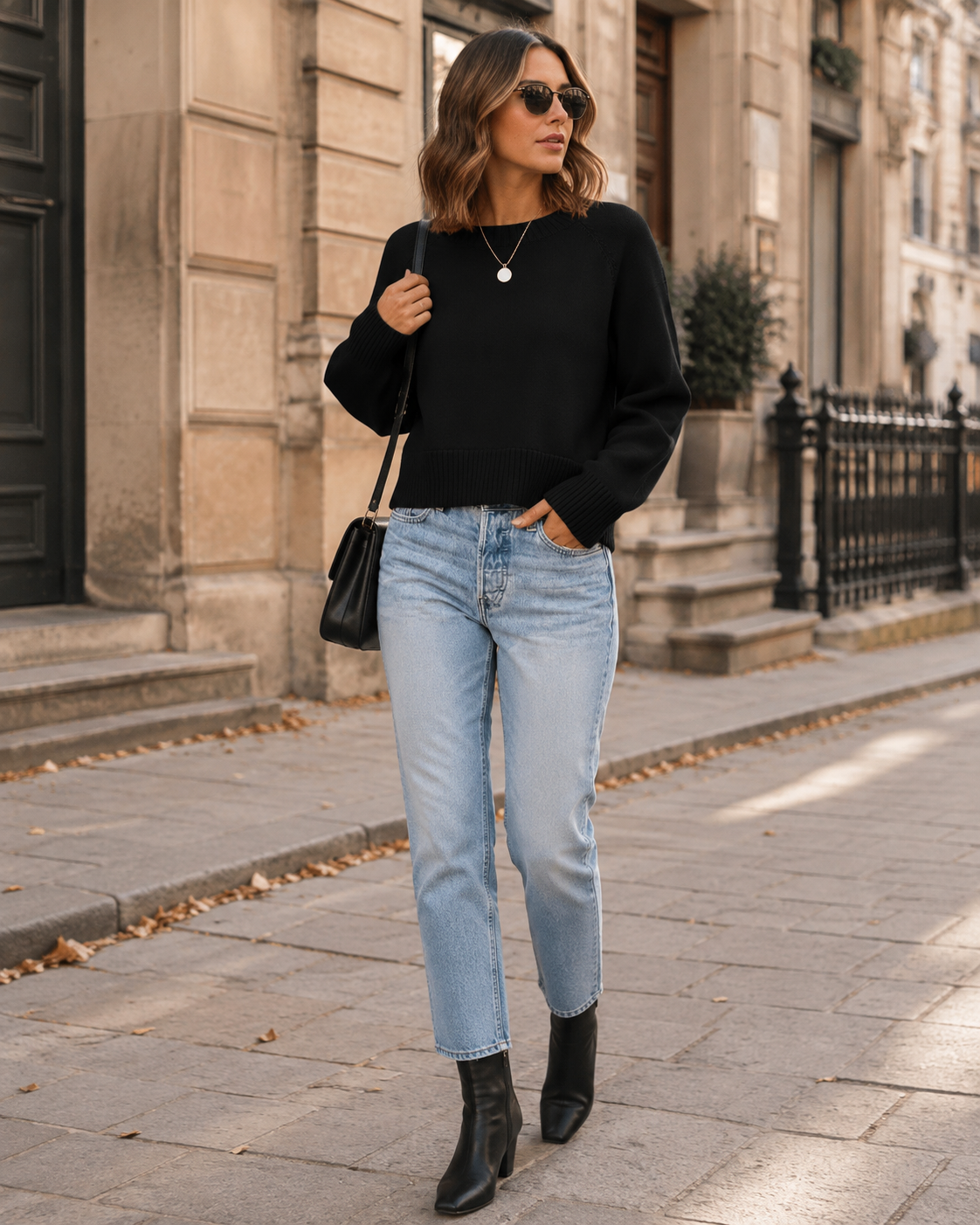 Michelle Women's Cropped Knit Sweater – Crew Neck, Long Sleeves & Ribbed Trims